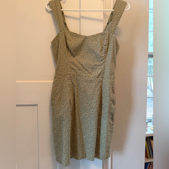 Abercrombie & Fitch mini dress - small tall, smocked, adjustable green polka dot - Picture 2 of 6